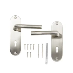 Colours Ayen Satin Nickel Effect Steel Straight Lock Door Handle (L)120mm 7 Colours Ayen Satin Nickel Effect Steel Straight Lock Door Handle (L)120mm -WoodDepot Shop colours ayen satin nickel effect steel straight lock door handle l 120mm3663602830078 03bq