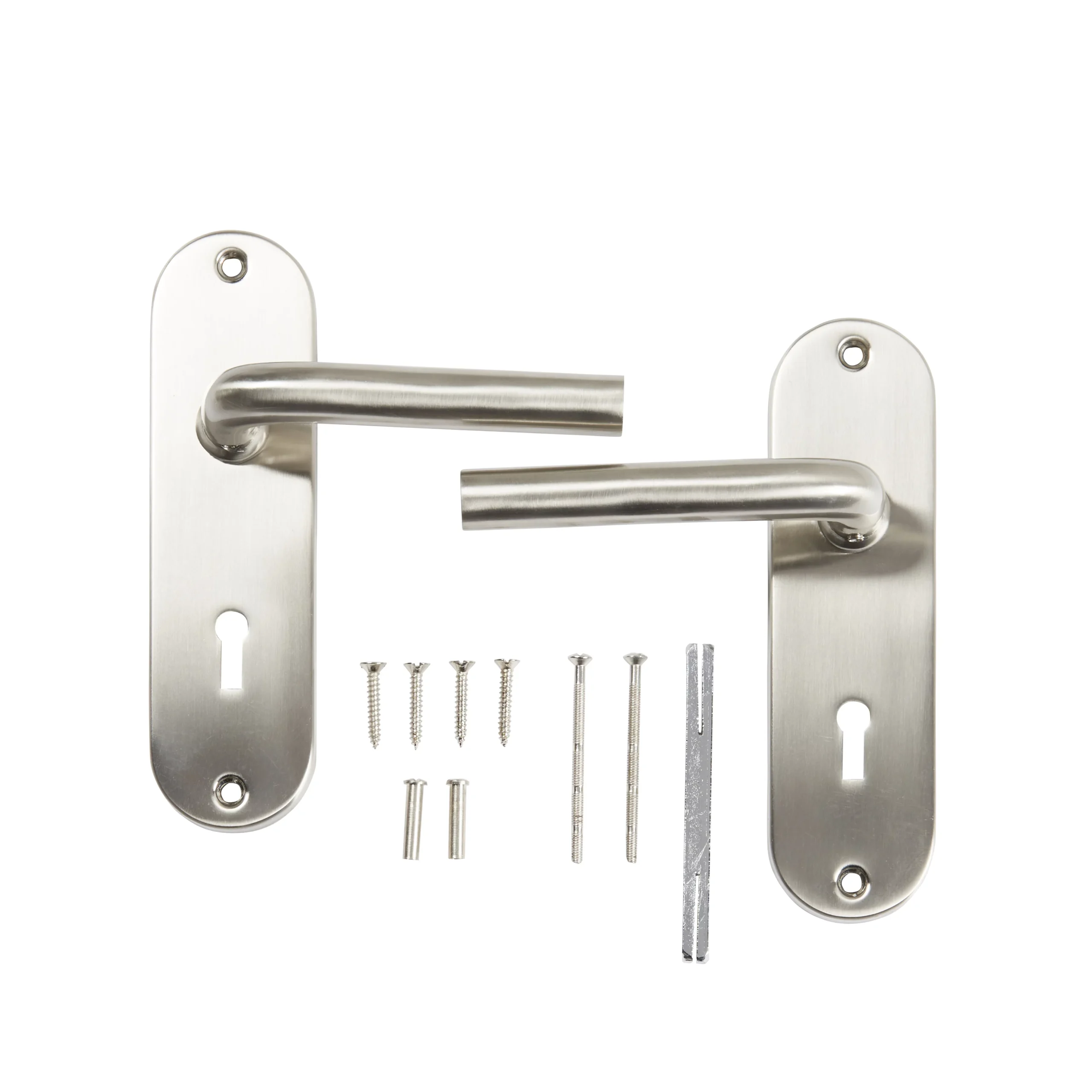 Colours Ayen Satin Nickel Effect Steel Straight Lock Door Handle (L)120mm 5 Colours Ayen Satin Nickel Effect Steel Straight Lock Door Handle (L)120mm - Image 3