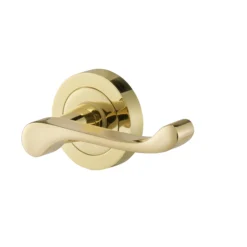Colours Beja Polished Brass Effect Aluminium Scroll Latch Door Handle (L)96mm