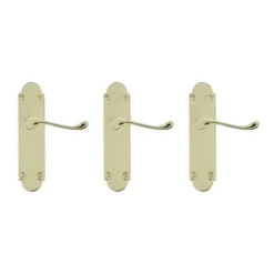 Colours Beja Polished Brass Effect Steel Scroll Latch Door Handle (L)96mm, Pack Of 3 -WoodDepot Shop colours beja polished brass effect steel scroll latch door handle l 96mm pack of 33663602833154 03bq
