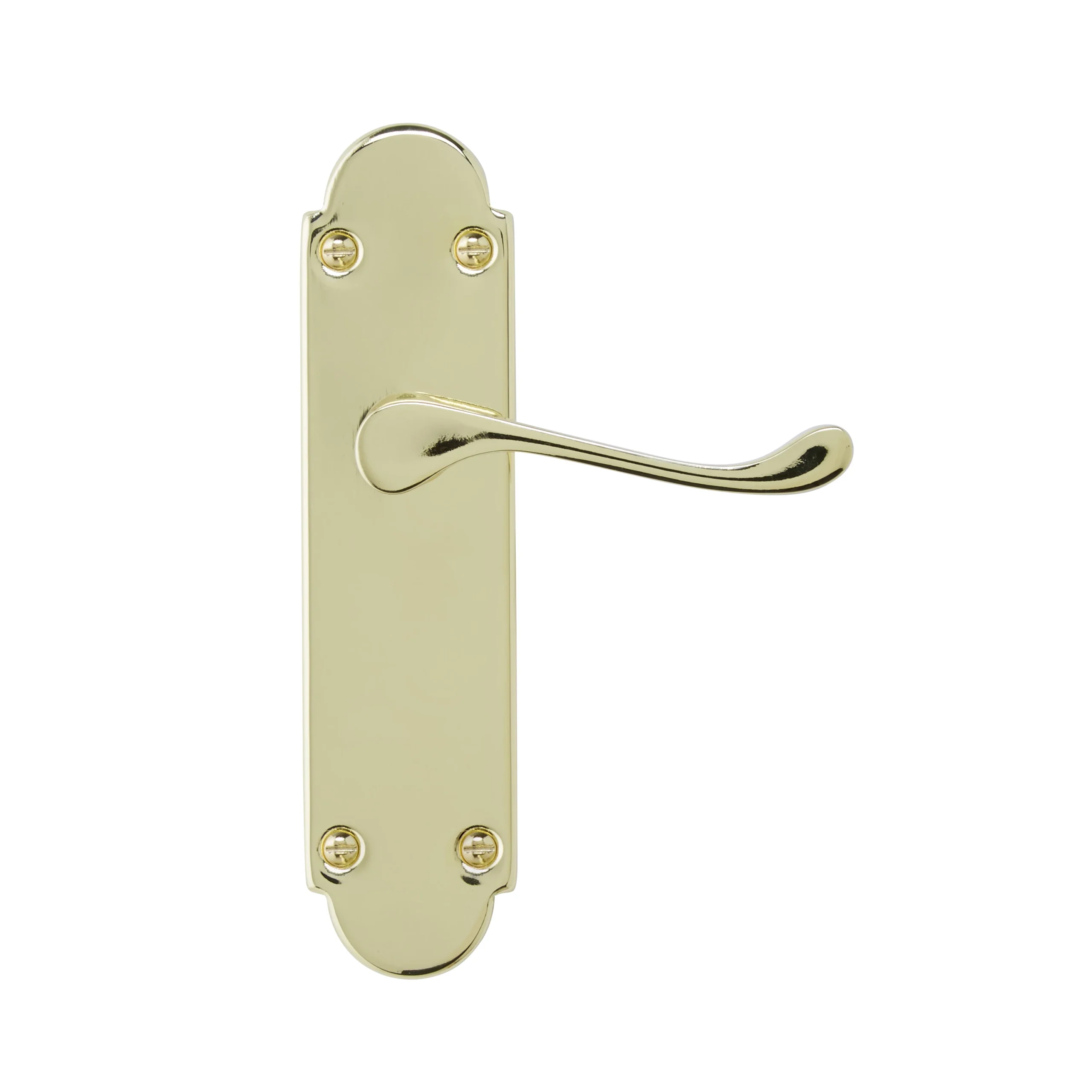 Colours Beja Polished Brass Effect Steel Scroll Latch Door Handle (L)96mm 4 Colours Beja Polished Brass Effect Steel Scroll Latch Door Handle (L)96mm - Image 2