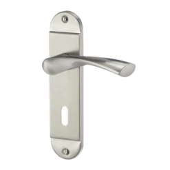 Colours Breage Satin Nickel Effect Steel Curved Lock Door Handle (L)121mm, Pair