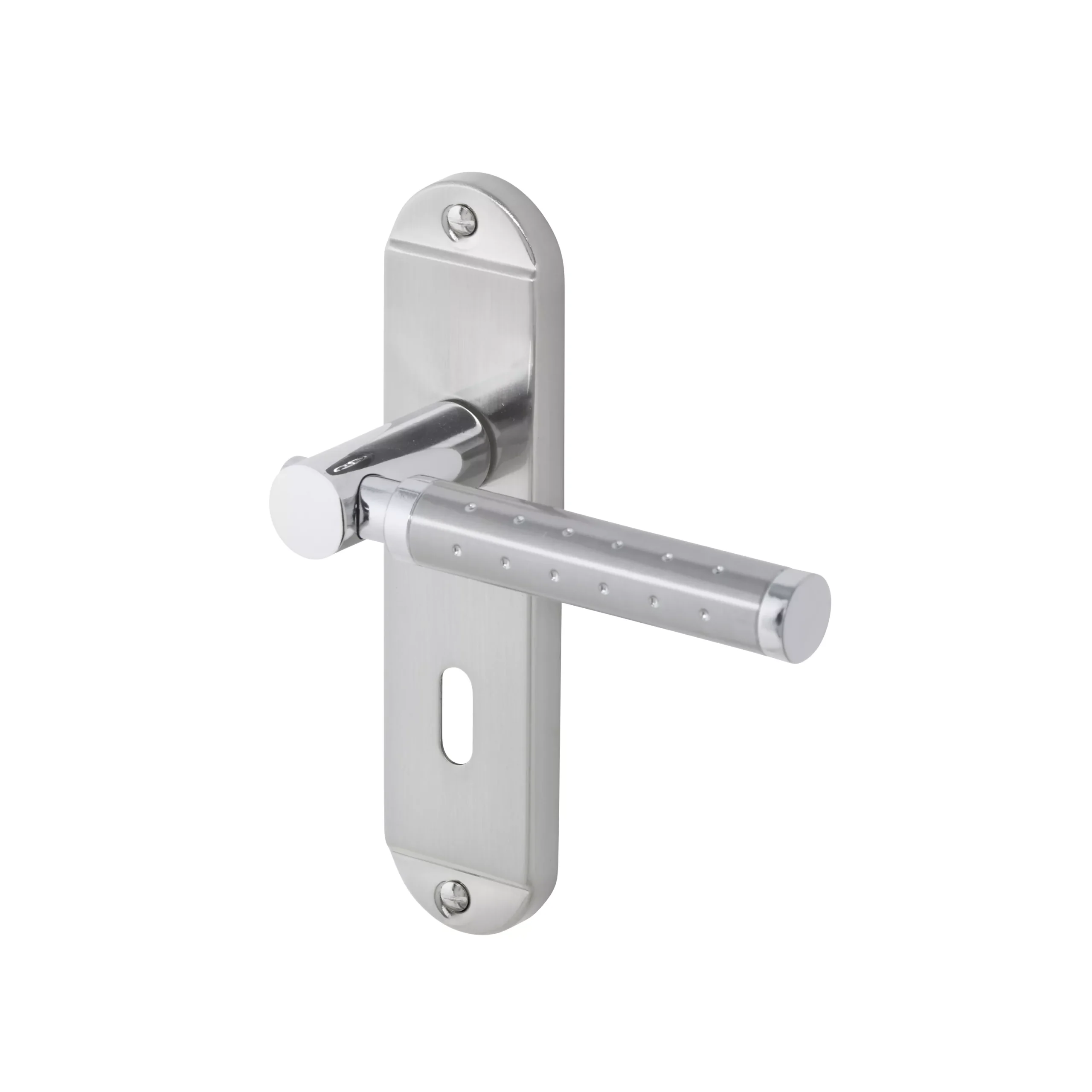 Colours Brigg Satin Nickel Effect Aluminium & Steel Straight Lock Door Handle (L)132.8mm 3 Colours Brigg Satin Nickel Effect Aluminium & Steel Straight Lock Door Handle (L)132.8mm