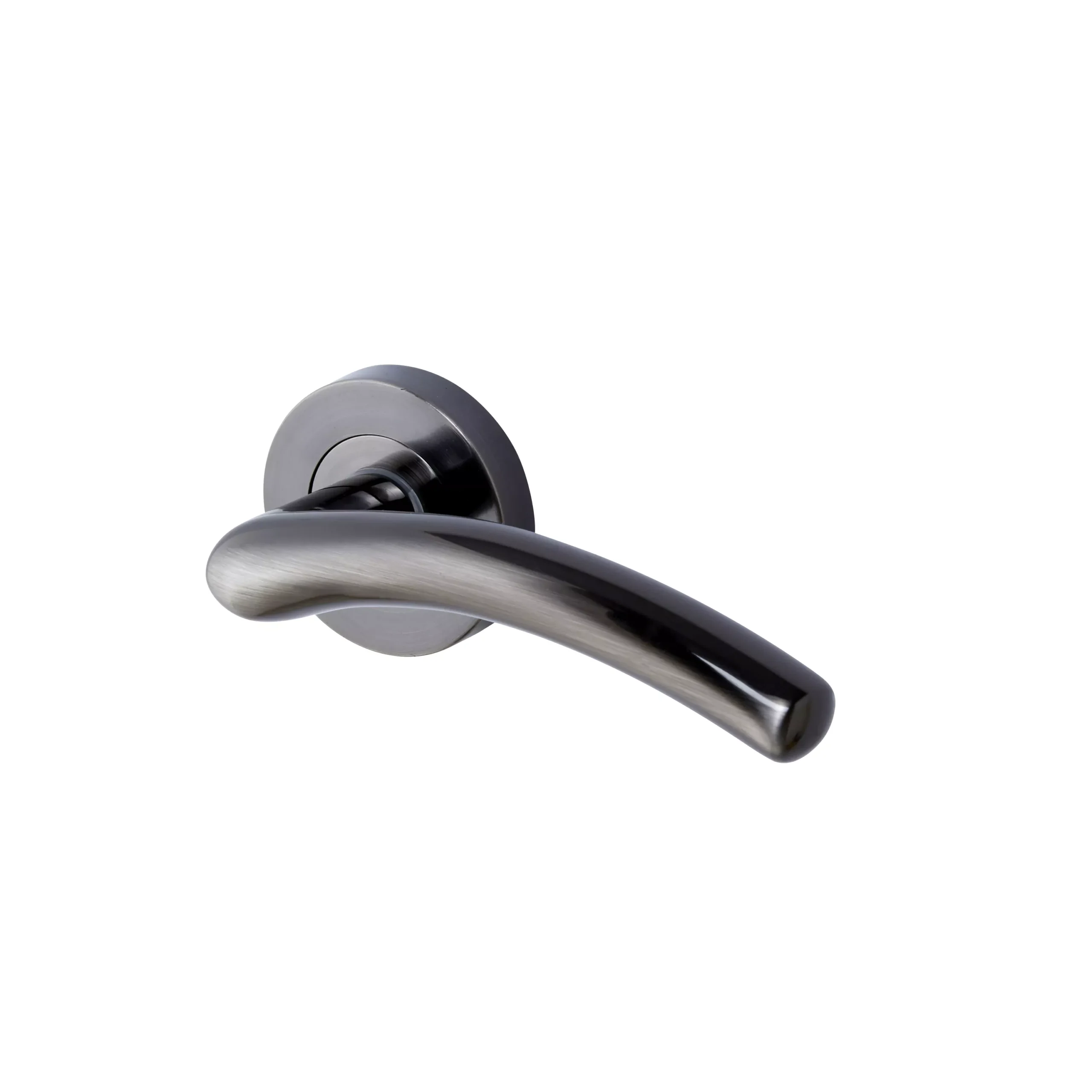 Colours Liw Satin Black Iridium Curved Latch Push-on Rose Door Handle (L)121mm, Pair 3 Colours Liw Satin Black Iridium Curved Latch Push-on Rose Door Handle (L)121mm, Pair