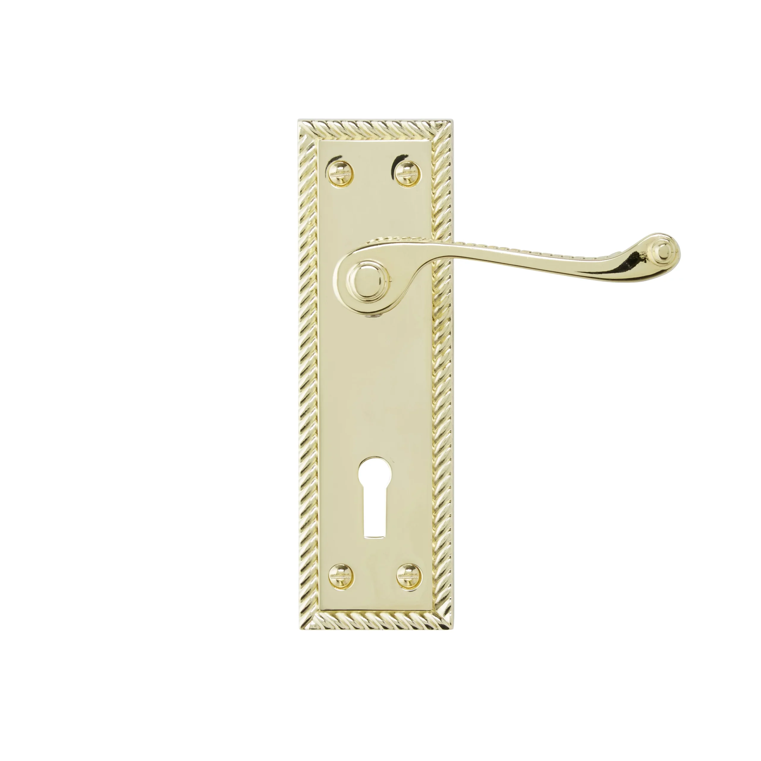 Colours Menet Polished Brass Effect Zamak Scroll Lock Door Handle (L)100mm 4 Colours Menet Polished Brass Effect Zamak Scroll Lock Door Handle (L)100mm - Image 2