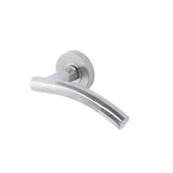 Colours Neia Brushed Nickel Effect Stainless Steel Curved Latch Push-on Rose Door Handle (L)140mm, Pair