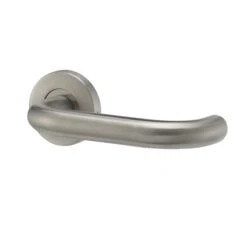 Colours Quéant Brushed Nickel Effect Stainless Steel Straight Latch Push-on Rose Door Handle (L)140mm, Pair