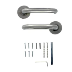 Colours Quéant Brushed Nickel Effect Stainless Steel Straight Latch Push-on Rose Door Handle (L)140mm, Pair -WoodDepot Shop colours queant brushed nickel effect stainless steel straight latch push on rose door handle l 140mm pair3663602831099 04bq