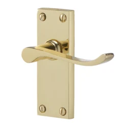 Colours Toen Polished Brass Effect Aluminium Scroll Latch Door Handle (L)99mm, Pack Of 3