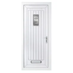 Diamond Bevel Frosted Glazed Cottage White Left-hand External Front Door Set, (H)2055mm (W)840mm