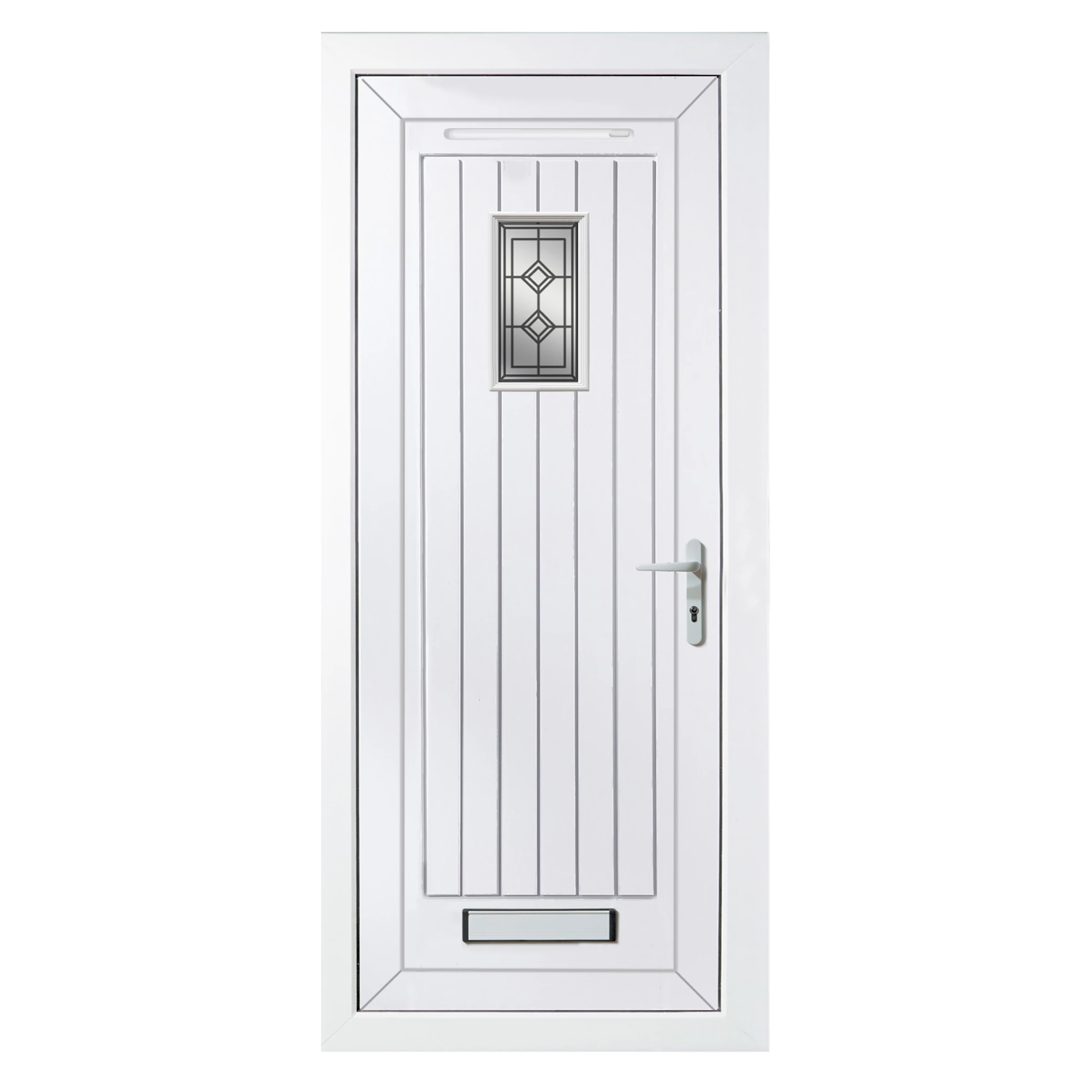 Diamond Bevel Frosted Glazed Cottage White Left-hand External Front Door Set, (H)2055mm (W)840mm 3 Diamond Bevel Frosted Glazed Cottage White Left-hand External Front Door Set, (H)2055mm (W)840mm