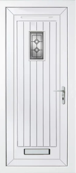 Diamond Bevel Frosted Glazed Cottage White Left-hand External Front Door Set, (H)2055mm (W)920mm