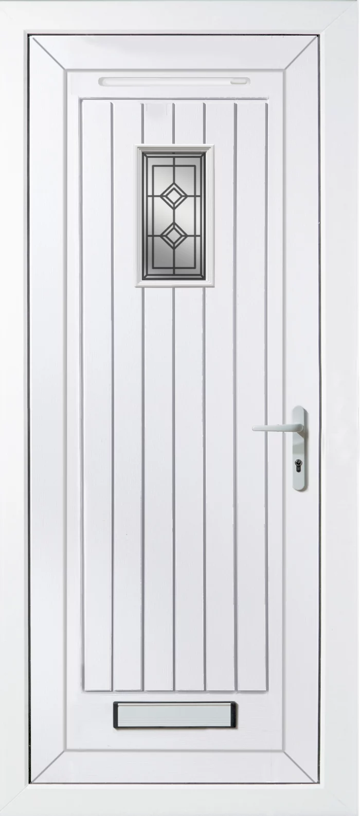 Diamond Bevel Frosted Glazed Cottage White Left-hand External Front Door Set, (H)2055mm (W)920mm 3 Diamond Bevel Frosted Glazed Cottage White Left-hand External Front Door Set, (H)2055mm (W)920mm