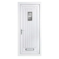Diamond Bevel Frosted Glazed Cottage White Right-hand External Front Door Set, (H)2055mm (W)840mm