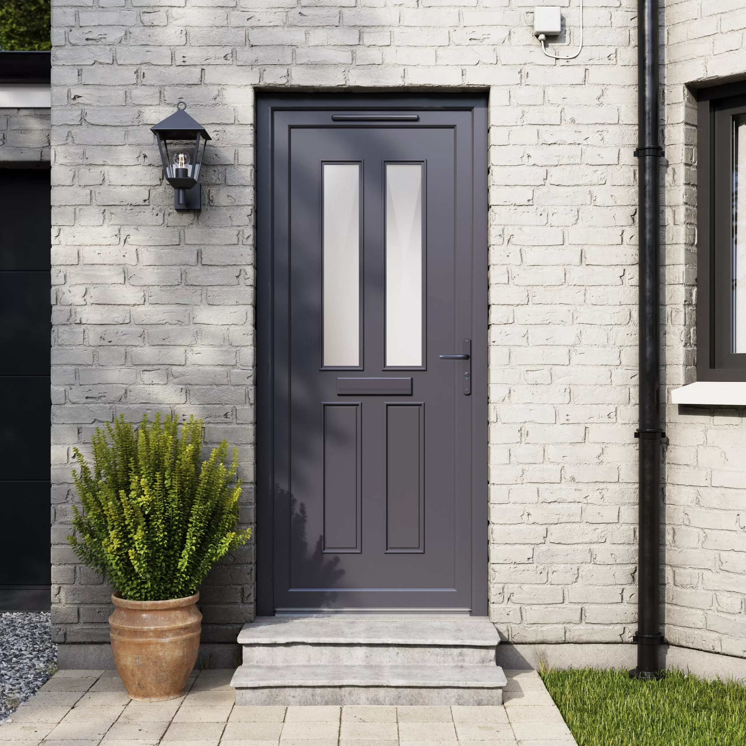 Fortia Chesil Frosted Glazed Anthracite Right-hand External Front Door Set, (H)2085mm (W)840mm 4 Fortia Chesil Frosted Glazed Anthracite Right-hand External Front Door Set, (H)2085mm (W)840mm - Image 2