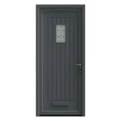 Fortia Curral Frosted Glazed Anthracite Left-hand External Front Door Set, (H)2085mm (W)840mm