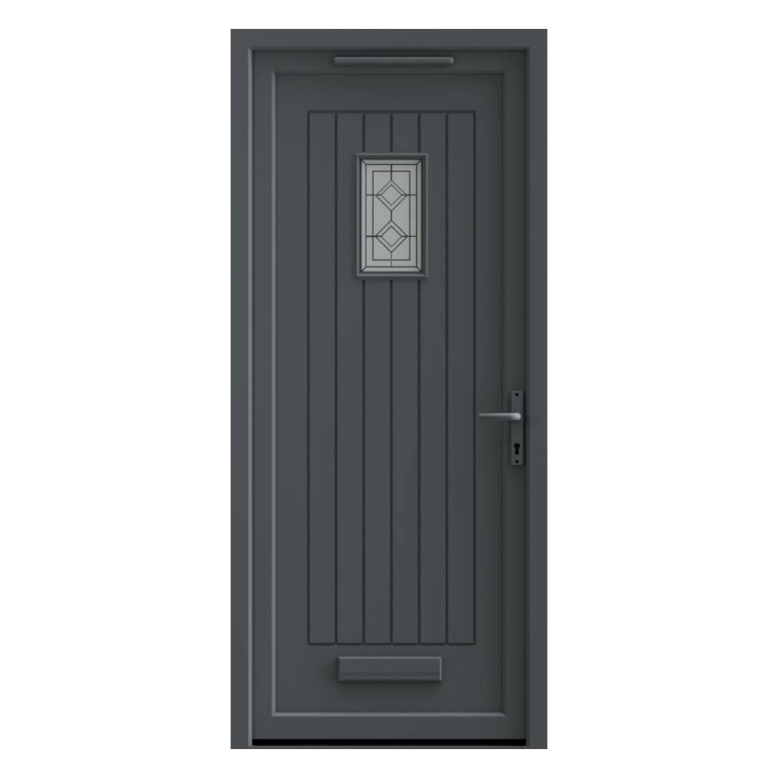Fortia Curral Frosted Glazed Anthracite Left-hand External Front Door Set, (H)2085mm (W)840mm 3 Fortia Curral Frosted Glazed Anthracite Left-hand External Front Door Set, (H)2085mm (W)840mm
