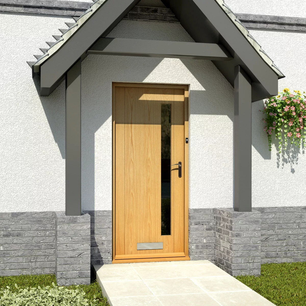 Frosted Glazed White Oak Veneer External Front Door, (H)2032mm (W)813mm 4 Frosted Glazed White Oak Veneer External Front Door, (H)2032mm (W)813mm - Image 2