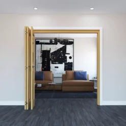 Geom 1 Lite Clear Glazed Oak Internal Bi-fold Door Set, (H)2060mm (W)1904mm -WoodDepot Shop geom 1 lite clear glazed oak internal bi fold door set h 2060mm w 1904mm5059340237664 01i