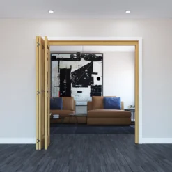 Geom 1 Lite Clear Glazed Oak Internal Bi-fold Door Set, (H)2060mm (W)2132mm -WoodDepot Shop geom 1 lite clear glazed oak internal bi fold door set h 2060mm w 2132mm5059340237671 01i