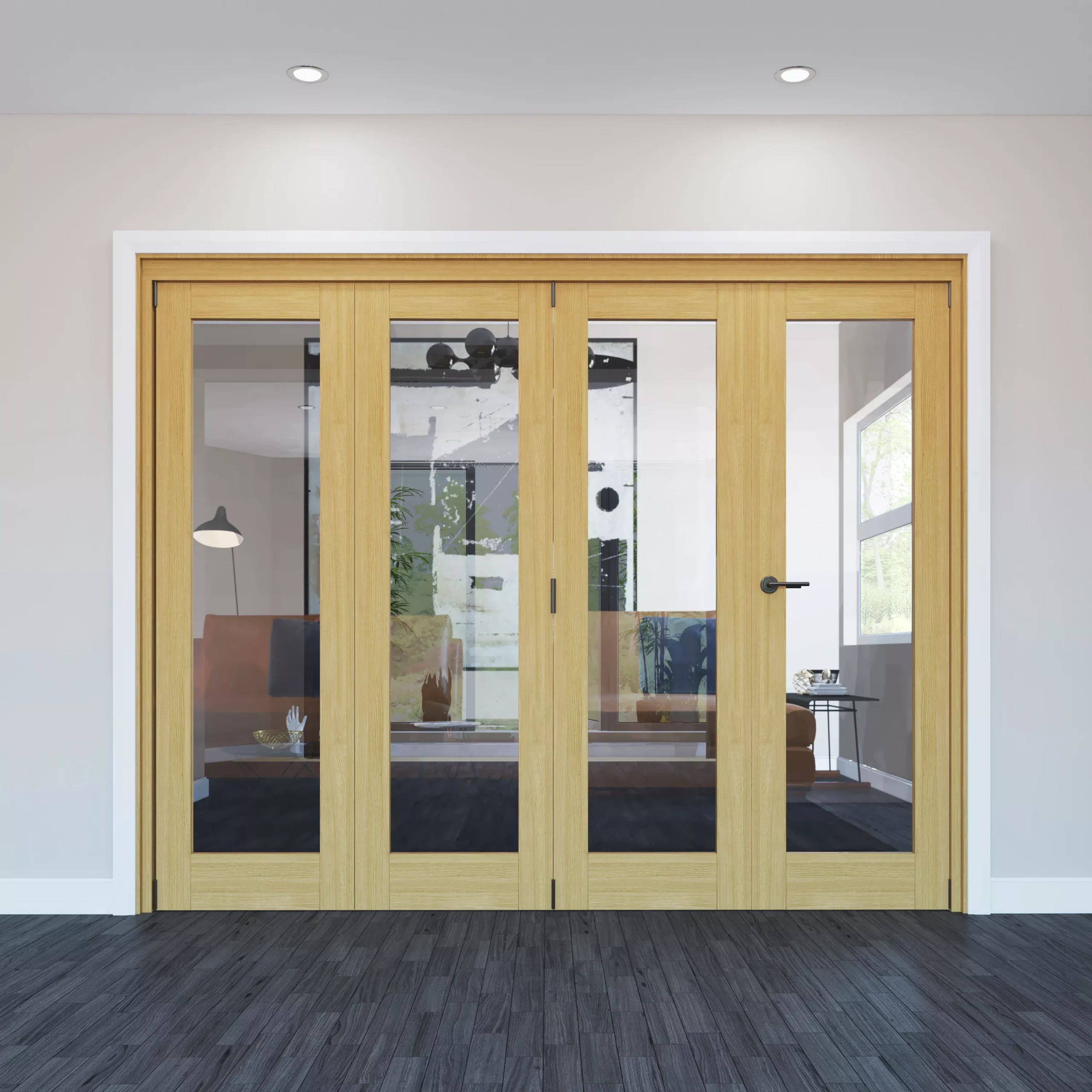 Geom 1 Lite Clear Glazed Oak Internal Bi-fold Door Set, (H)2060mm (W)2821mm 4 Geom 1 Lite Clear Glazed Oak Internal Bi-fold Door Set, (H)2060mm (W)2821mm - Image 2