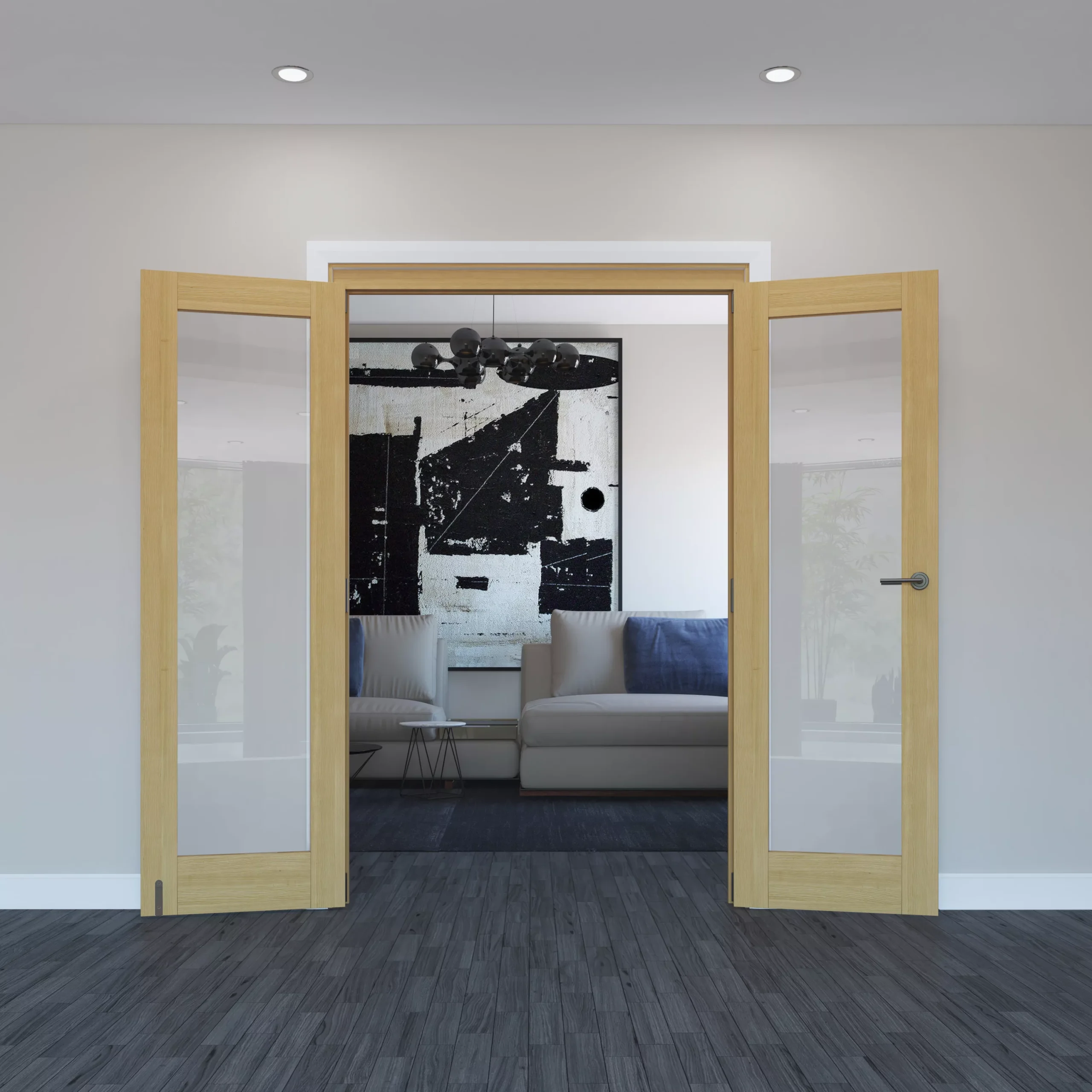 Geom 1 Lite Clear Glazed Oak Internal Patio Door Set, (H)2017mm (W)1293mm 5 Geom 1 Lite Clear Glazed Oak Internal Patio Door Set, (H)2017mm (W)1293mm - Image 3