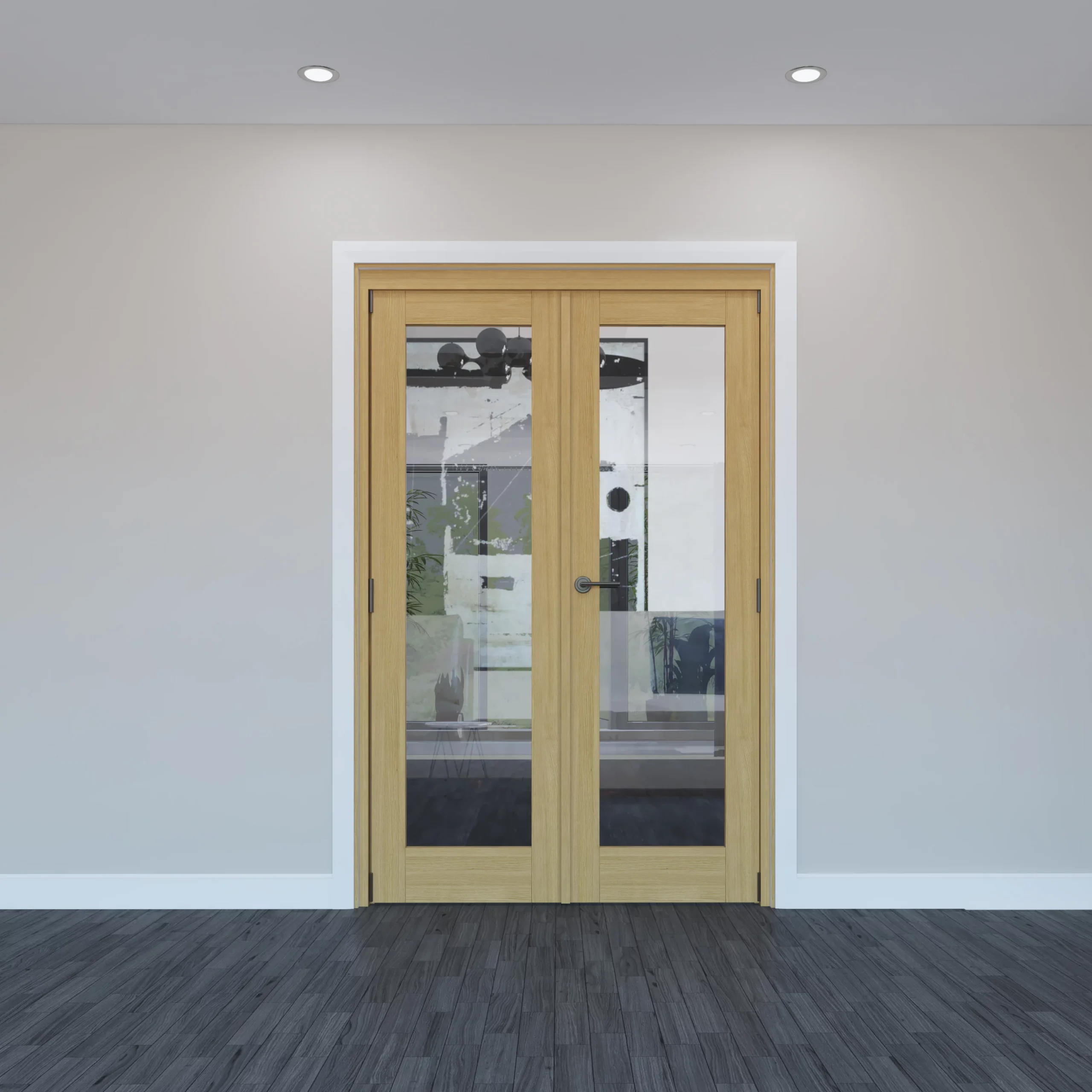 Geom 1 Lite Clear Glazed Oak Internal Patio Door Set, (H)2017mm (W)1293mm 4 Geom 1 Lite Clear Glazed Oak Internal Patio Door Set, (H)2017mm (W)1293mm - Image 2