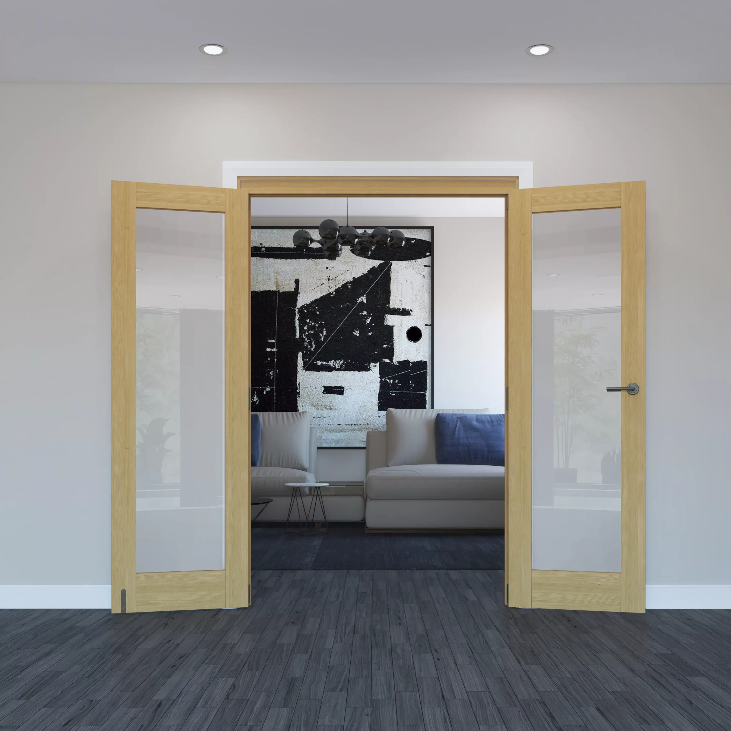 Geom 1 Lite Clear Glazed Oak Internal Patio Door Set, (H)2017mm (W)1445mm 5 Geom 1 Lite Clear Glazed Oak Internal Patio Door Set, (H)2017mm (W)1445mm - Image 3