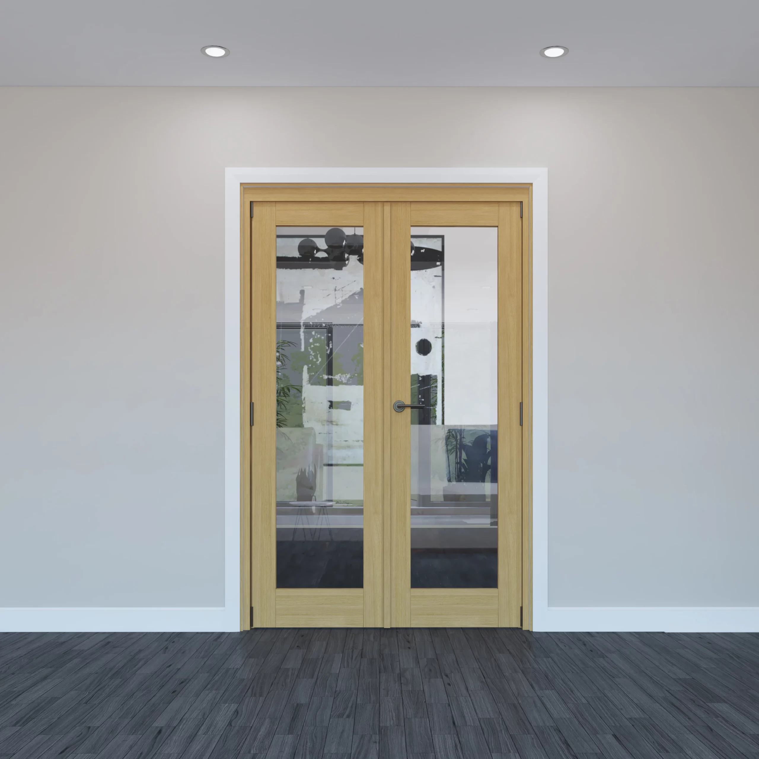 Geom 1 Lite Clear Glazed Oak Internal Patio Door Set, (H)2017mm (W)1445mm 4 Geom 1 Lite Clear Glazed Oak Internal Patio Door Set, (H)2017mm (W)1445mm - Image 2