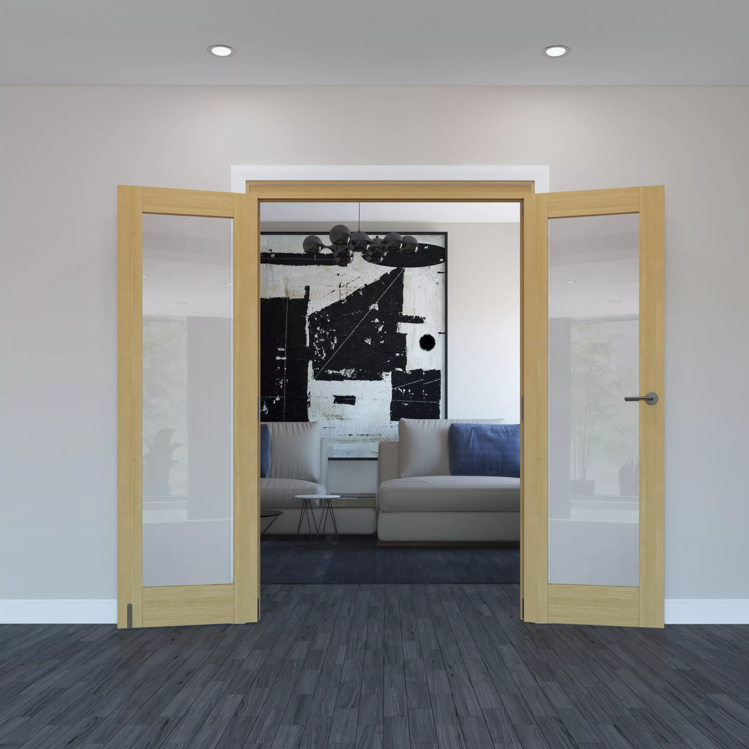 Geom 1 Lite Clear Glazed Oak Internal Patio Door Set, (H)2017mm (W)1597mm 4 Geom 1 Lite Clear Glazed Oak Internal Patio Door Set, (H)2017mm (W)1597mm - Image 2