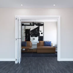 Geom 1 Lite Clear Glazed Pre-painted White Softwood Internal Bi-fold Door Set, (H)2060mm (W)2132mm -WoodDepot Shop geom 1 lite clear glazed pre painted white softwood internal bi fold door set h 2060mm w 2132mm5059340237756 01i