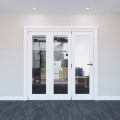 Geom 1 Lite Clear Glazed Pre-painted White Softwood Internal Bi-fold Door Set, (H)2060mm (W)2132mm -WoodDepot Shop geom 1 lite clear glazed pre painted white softwood internal bi fold door set h 2060mm w 2132mm5059340237756 02i