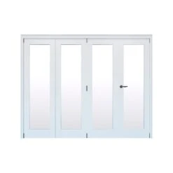 Geom 1 Lite Clear Glazed Pre-painted White Softwood Internal Bi-fold Door Set, (H)2060mm (W)2821mm
