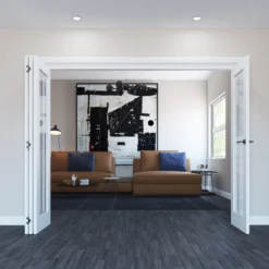 Geom 1 Lite Clear Glazed Pre-painted White Softwood Internal Bi-fold Door Set, (H)2060mm (W)2821mm -WoodDepot Shop geom 1 lite clear glazed pre painted white softwood internal bi fold door set h 2060mm w 2821mm5059340237794 01i