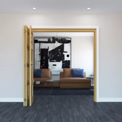 Geom 4 Lite Clear Glazed Oak Internal Bi-fold Door Set, (H)2060mm (W)1904mm -WoodDepot Shop geom 4 lite clear glazed oak internal bi fold door set h 2060mm w 1904mm5059340237688 01i