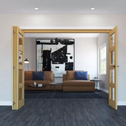 Geom 4 Lite Clear Glazed Oak Internal Bi-fold Door Set, (H)2060mm (W)2821mm -WoodDepot Shop geom 4 lite clear glazed oak internal bi fold door set h 2060mm w 2821mm5059340237732 01i