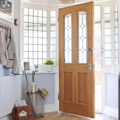 Geom 4 Panel Diamond Bevel Glazed White Oak Veneer External Front Door, (H)1981mm (W)762mm -WoodDepot Shop geom 4 panel diamond bevel glazed white oak veneer external front door h 1981mm w 762mm5397007194715 05bq