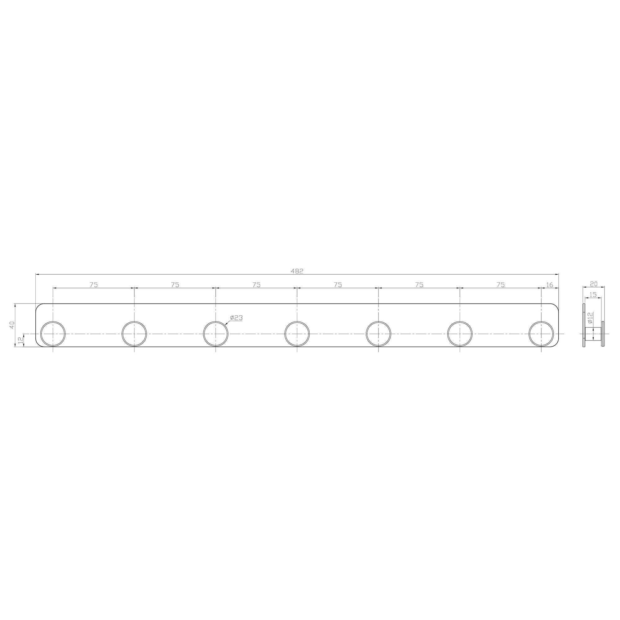 GoodHome Koros Steel 7 Hook Rail, (L)482mm (H)40mm 6 GoodHome Koros Steel 7 Hook Rail, (L)482mm (H)40mm - Image 4