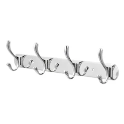 GoodHome Ormara Silver Stainless Steel 4 Hook Rail (H)85mm