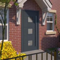 Holma 5 Panel Frosted Glazed Shaker Anthracite Timber External Panel Front Door, (H)2032mm (W)813mm -WoodDepot Shop holma 5 panel frosted glazed shaker anthracite timber external panel front door h 2032mm w 813mm5056118701129 04c bq