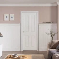 Jeld-Wen 4 Panel Solid Core Unglazed White Woodgrain Effect Internal Door, (H)1981mm (W)610mm (T)35mm -WoodDepot Shop jeld wen 4 panel solid core unglazed white woodgrain effect internal door h 1981mm w 610mm t 35mm5016622334176 01i