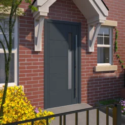 Linear 5 Panel Frosted Glazed Shaker Anthracite Timber External Panel Front Door, (H)1981mm (W)838mm -WoodDepot Shop linear 5 panel frosted glazed shaker anthracite timber external panel front door h 1981mm w 838mm5056118701082 04c bq