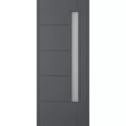 Linear 5 Panel Frosted Glazed Shaker Anthracite Timber External Panel Front Door, (H)2032mm (W)813mm
