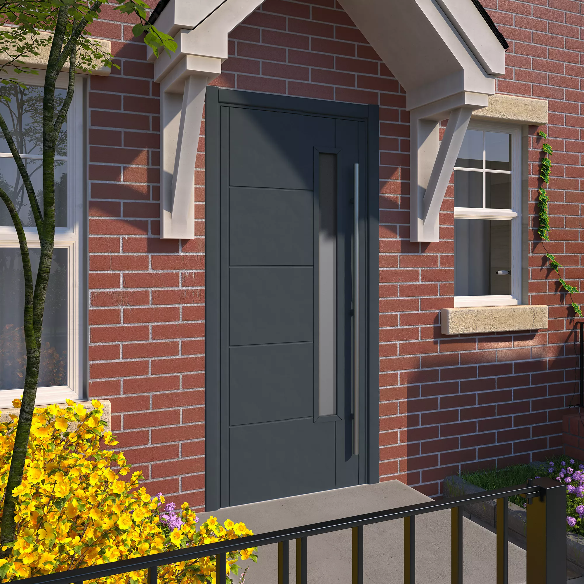 Linear 5 Panel Frosted Glazed Shaker Anthracite Timber External Panel Front Door, (H)2032mm (W)813mm 4 Linear 5 Panel Frosted Glazed Shaker Anthracite Timber External Panel Front Door, (H)2032mm (W)813mm - Image 2