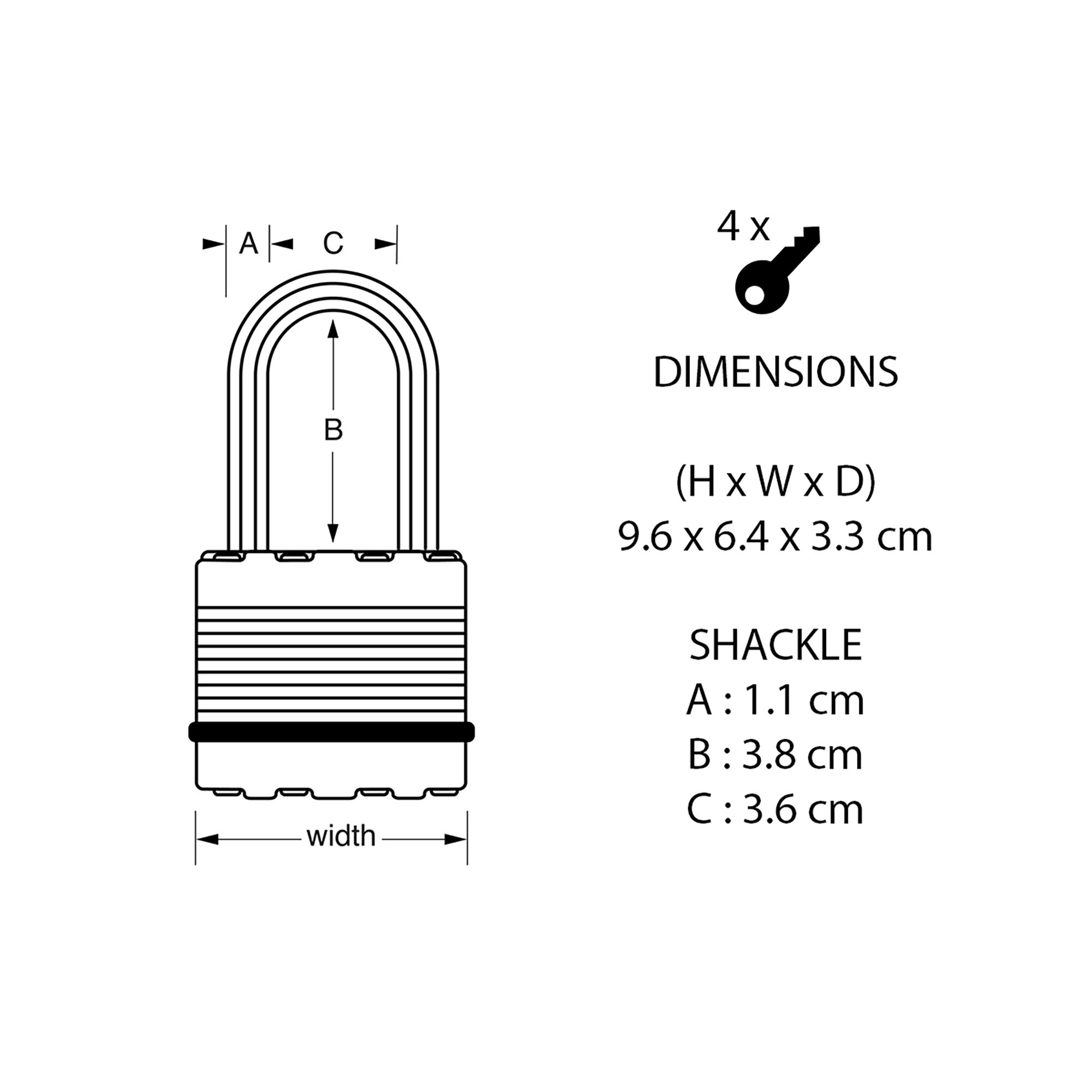 Master Lock Excell Heavy Duty Laminated Steel Black Medium Open Shackle Padlock (W)64mm 11 Master Lock Excell Heavy Duty Laminated Steel Black Medium Open Shackle Padlock (W)64mm - Image 9