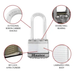 Master Lock Excell Heavy Duty Laminated Steel Long Shackle Padlock (W)45mm -WoodDepot Shop master lock excell heavy duty laminated steel long shackle padlock w 45mm3520190929853 36c bq
