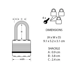 Master Lock Excell Heavy Duty Laminated Steel Medium Open Shackle Padlock (W)50mm, Pack Of 3 -WoodDepot Shop master lock excell heavy duty laminated steel medium open shackle padlock w 50mm pack of 33520190929648 01t bq