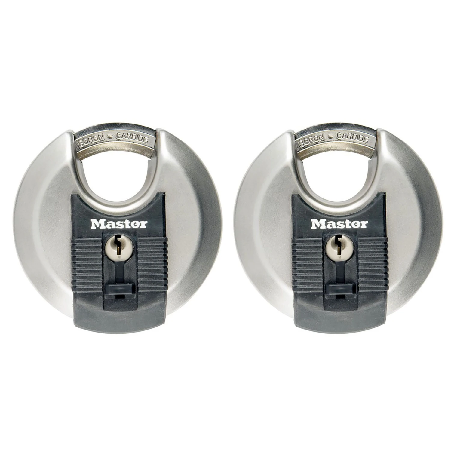 Master Lock Weather Tough Heavy Duty Stainless Steel Metallic Closed Shackle Disc Padlock (W)70mm, Pack Of 2 3 Master Lock Weather Tough Heavy Duty Stainless Steel Metallic Closed Shackle Disc Padlock (W)70mm, Pack Of 2