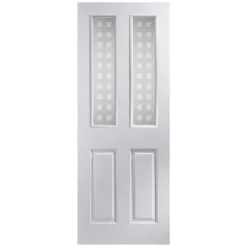 Painted 4 Panel Frosted Glazed White Woodgrain Effect Internal Door, (H)1981mm (W)686mm (T)35mm