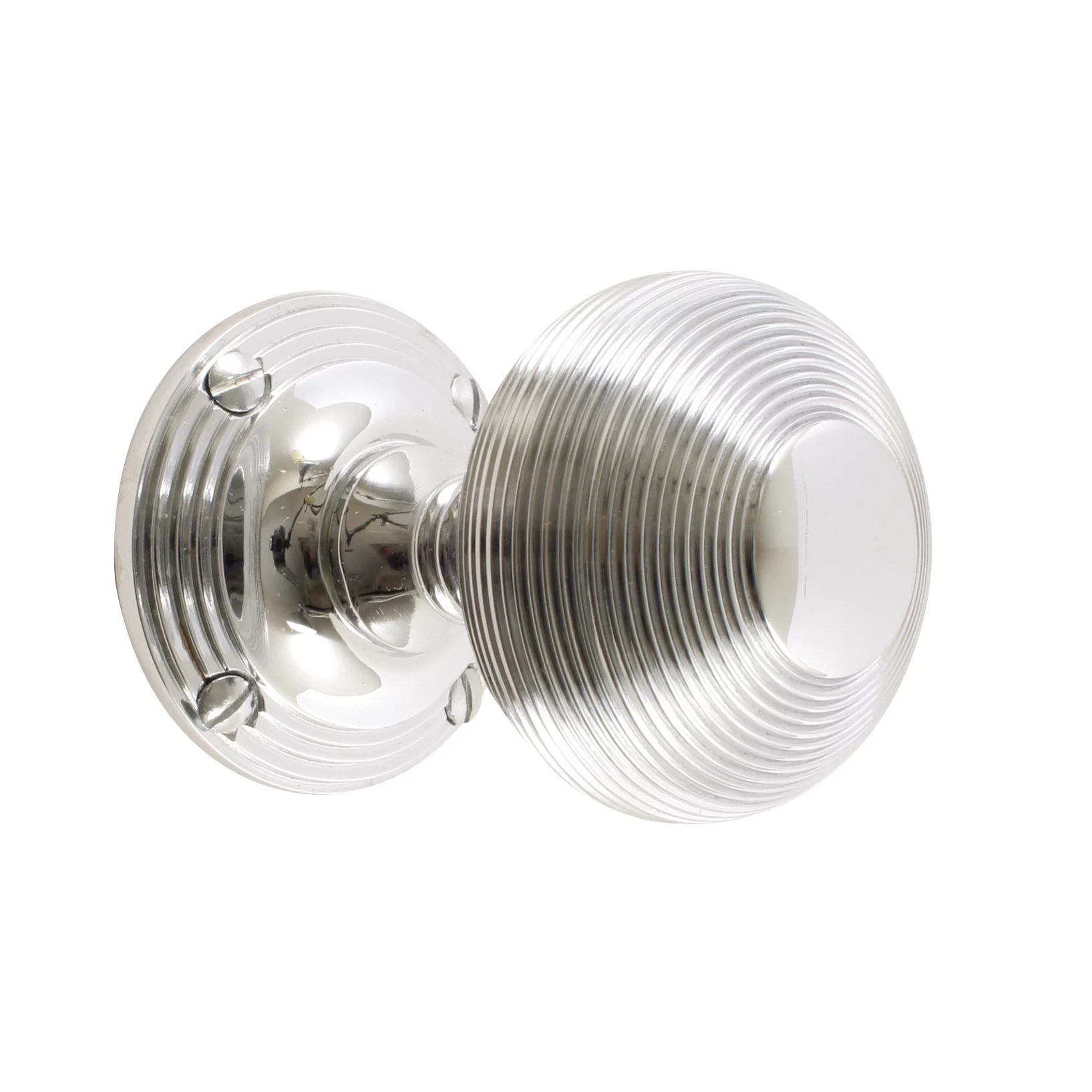 Polished Chrome Effect Brass Round Door Knob (Dia)56.4mm 3 Polished Chrome Effect Brass Round Door Knob (Dia)56.4mm